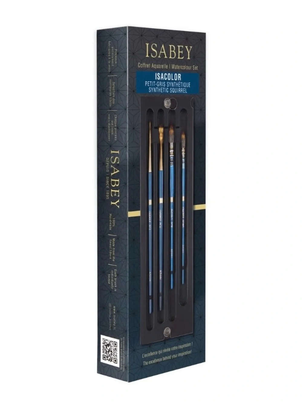 Isabey Isacolor Brush Set, Moo Size 4/0 & 00, Round Size 2, Wash Size 2
